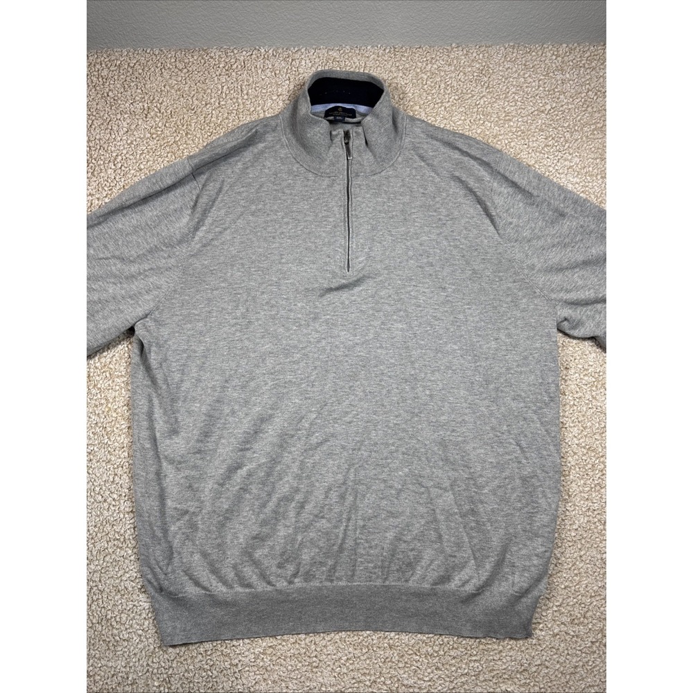 Brooks Brothers Supima Cotton Knit 1/4 Quarter Zip Sweater Men's 2XL Gray